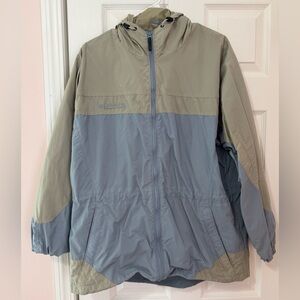 Columbia Olive and Gray Hooded Rain Jacket